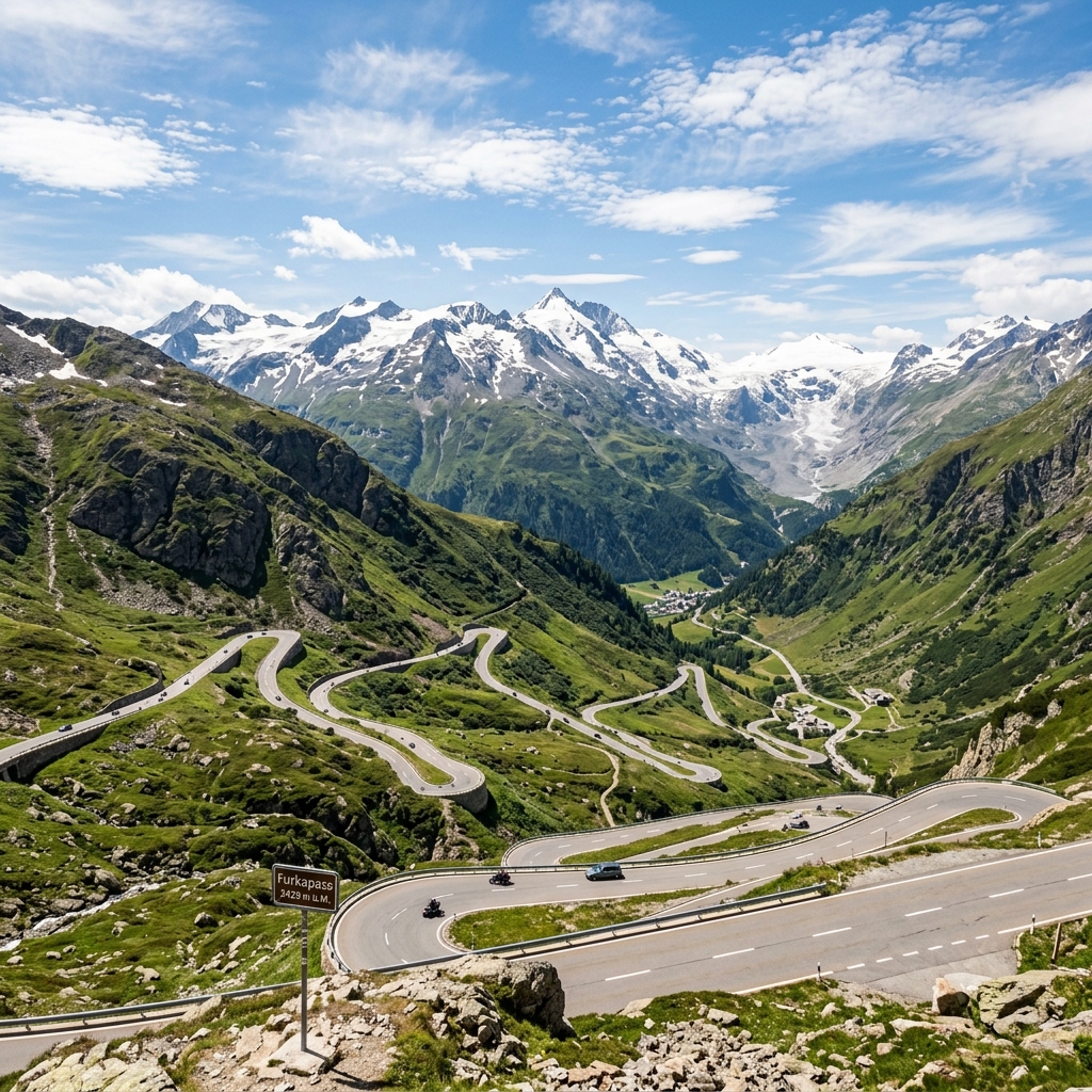 Aerial photography of the massive Furka Pass